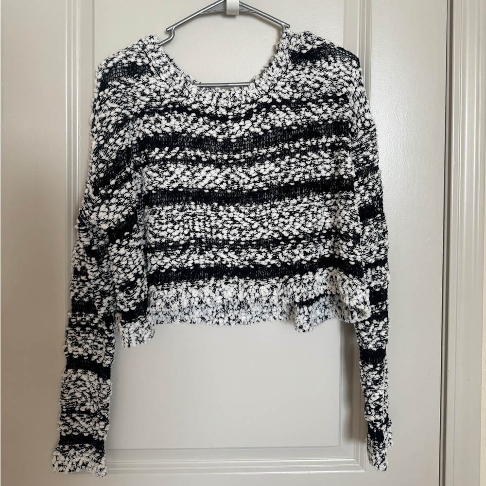 ANGL loose-knit fuzzy white and black stripes sweater size S/M